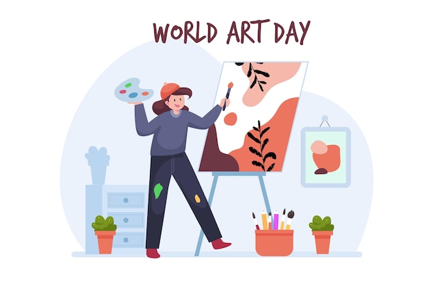 Flat world art day illustration