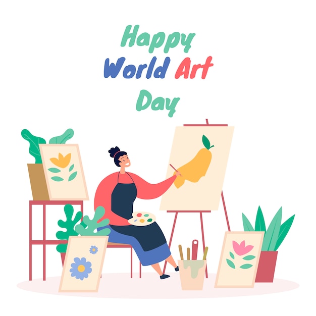 Flat world art day illustration