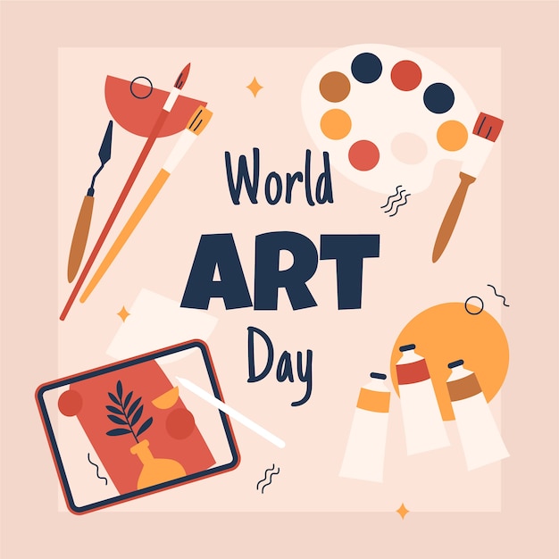 Бесплатное векторное изображение Плоский всемирный день искусства иллюстрация