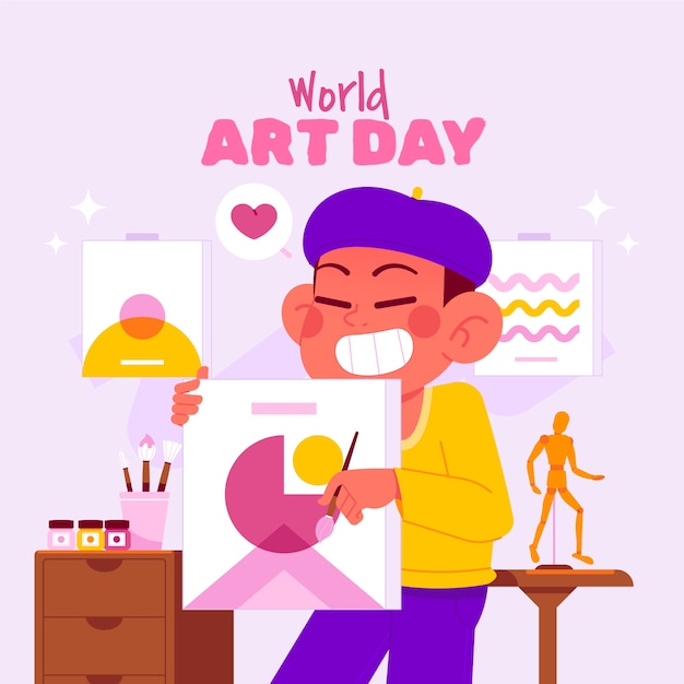 Flat world art day illustration