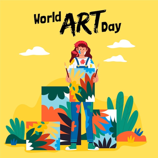 Flat world art day illustration