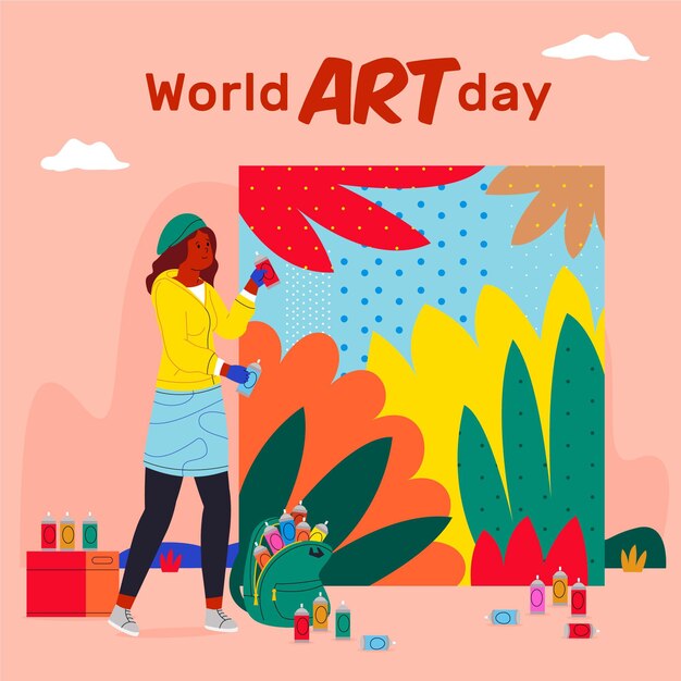 Flat world art day illustration