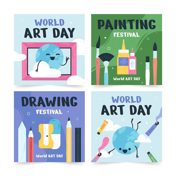 Flat world art day instagram posts collection