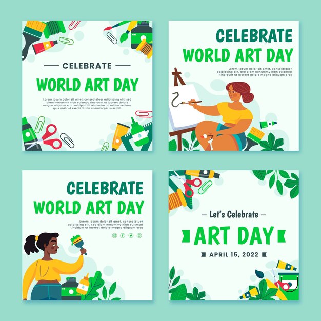 Flat world art day instagram posts collection