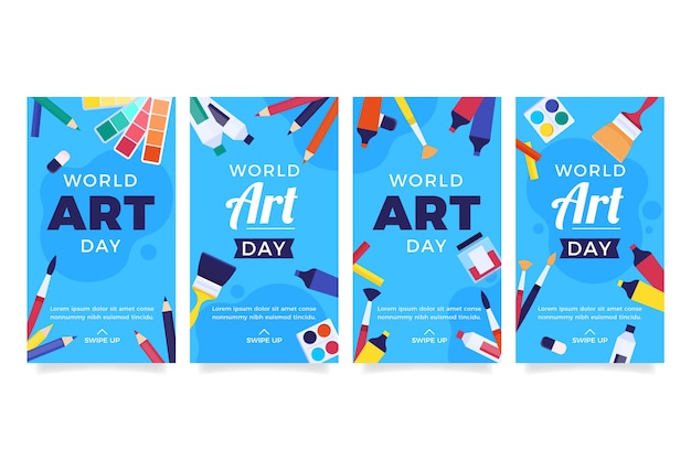 Free vector flat world art day instagram stories collection