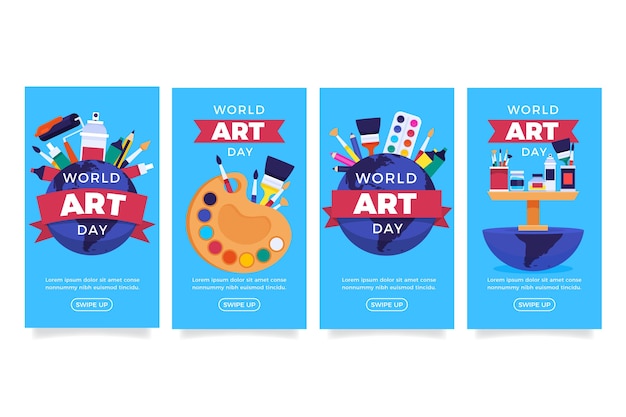 Free vector flat world art day instagram stories collection