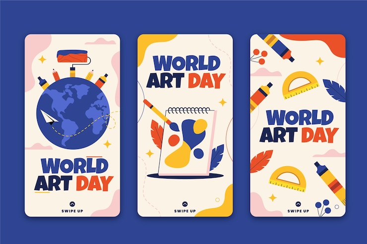 Free Vector flat world art day instagram stories collection