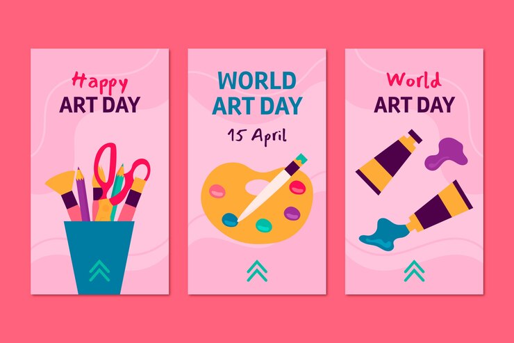 Free Vector flat world art day instagram stories collection