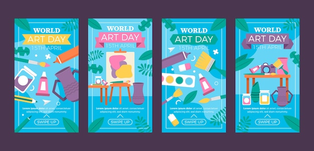 Flat world art day instagram stories collection