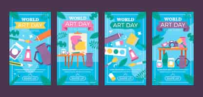 Free vector flat world art day instagram stories collection