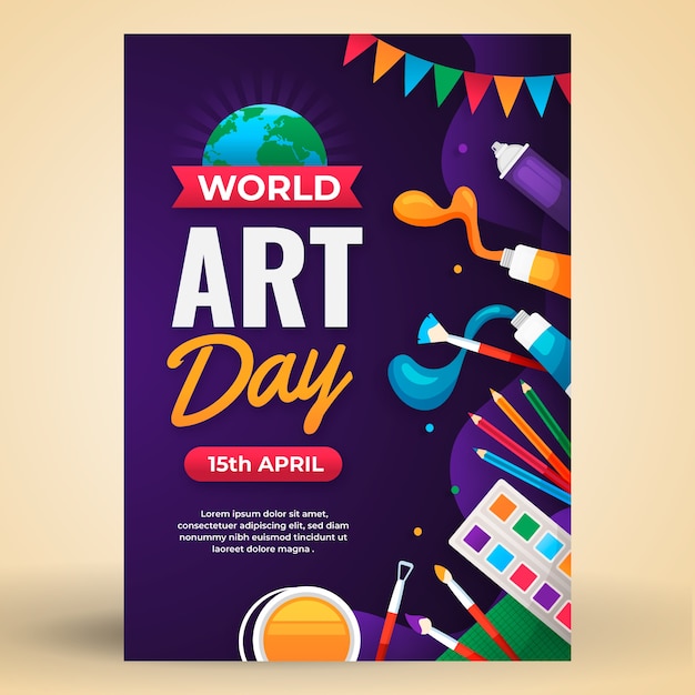 Free vector flat world art day vertical poster template with artistic tools