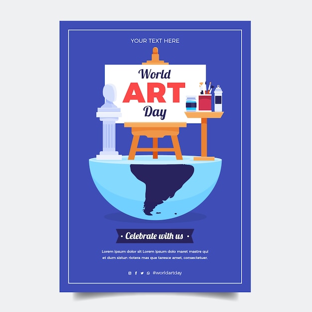 Free vector flat world art day vertical poster template