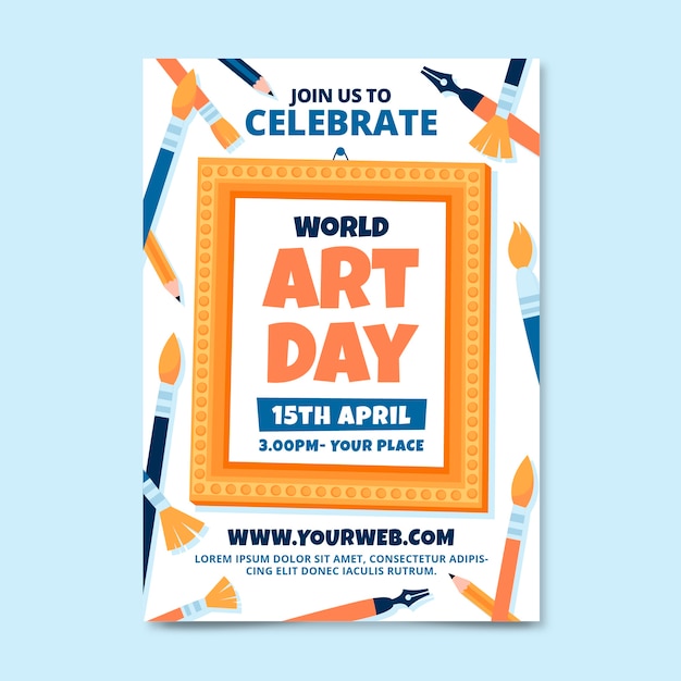 Free vector flat world art day vertical poster template