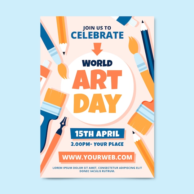 Free vector flat world art day vertical poster template