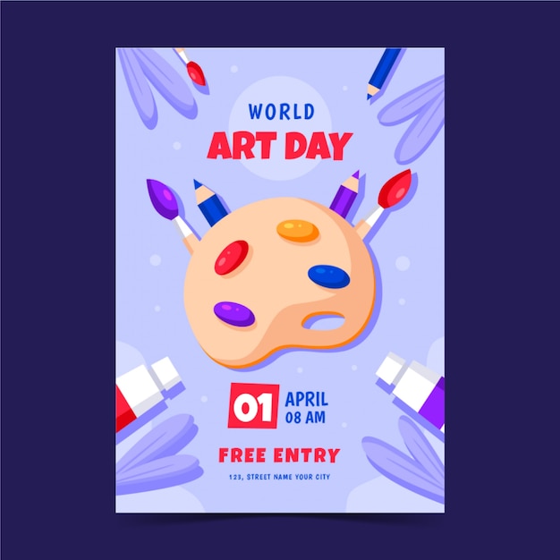 Flat world art day vertical poster template