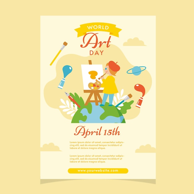 Free vector flat world art day vertical poster template