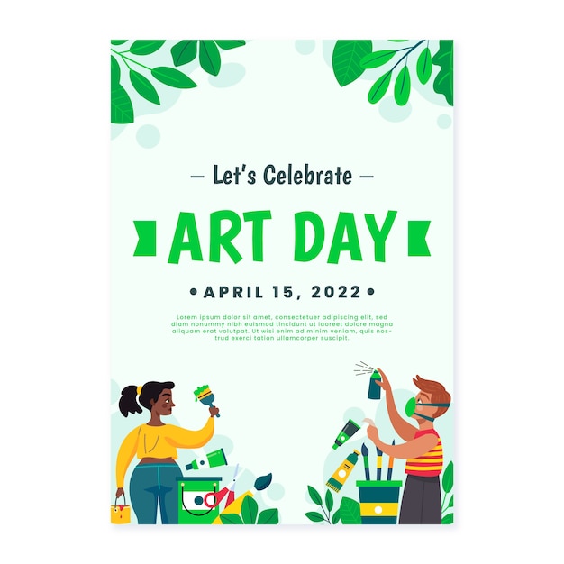 Flat world art day vertical poster template