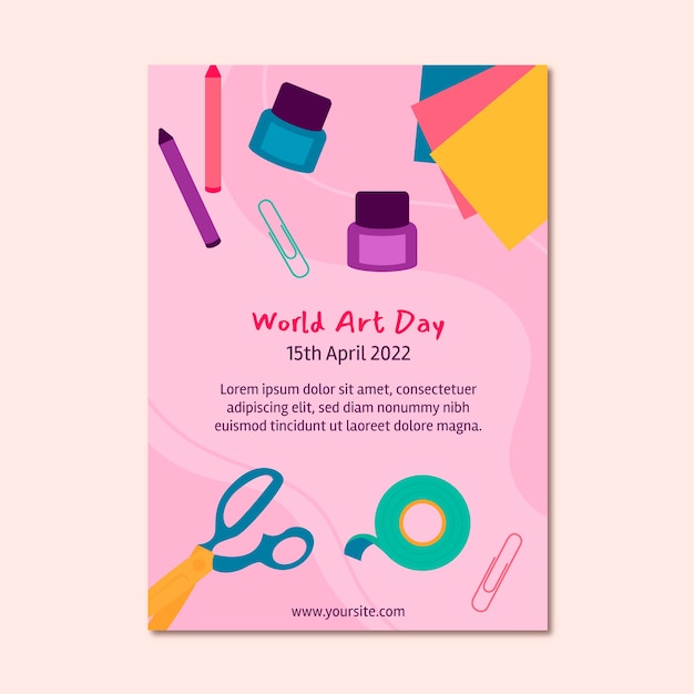 Flat world art day vertical poster template