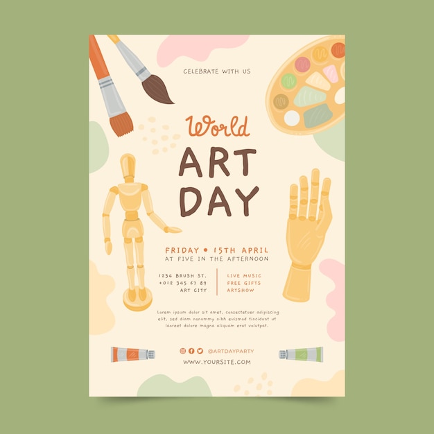 Flat world art day vertical poster template