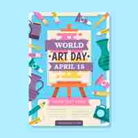 Free vector flat world art day vertical poster template