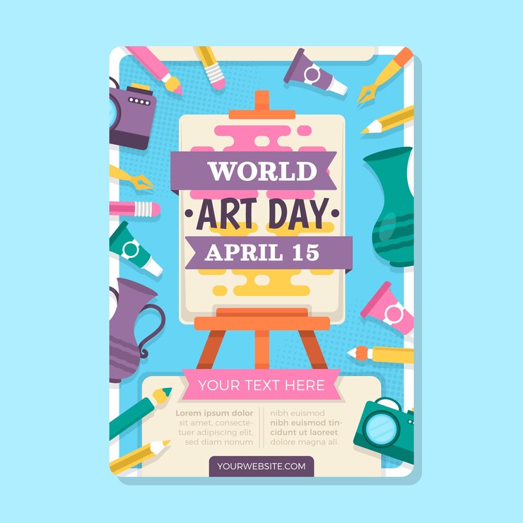 Free Vector flat world art day vertical poster template