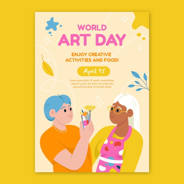 Flat world art day vertical poster template