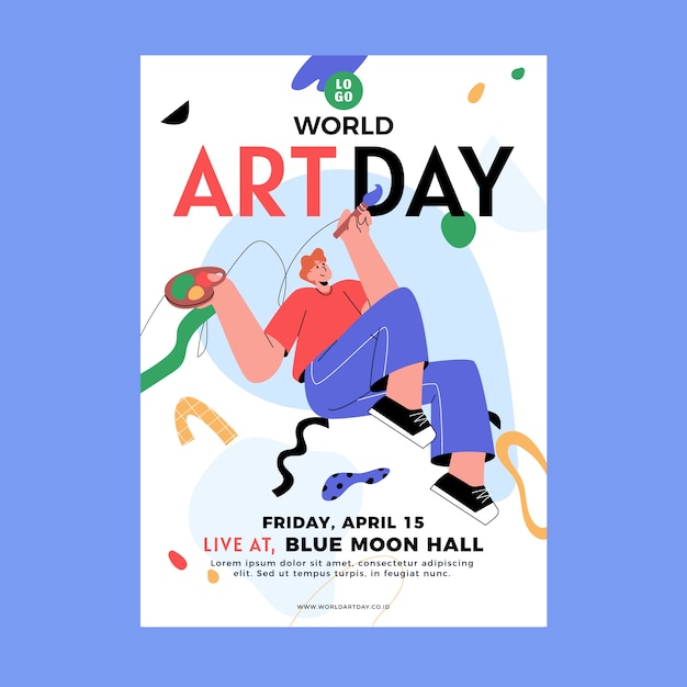 Free vector flat world art day vertical poster template