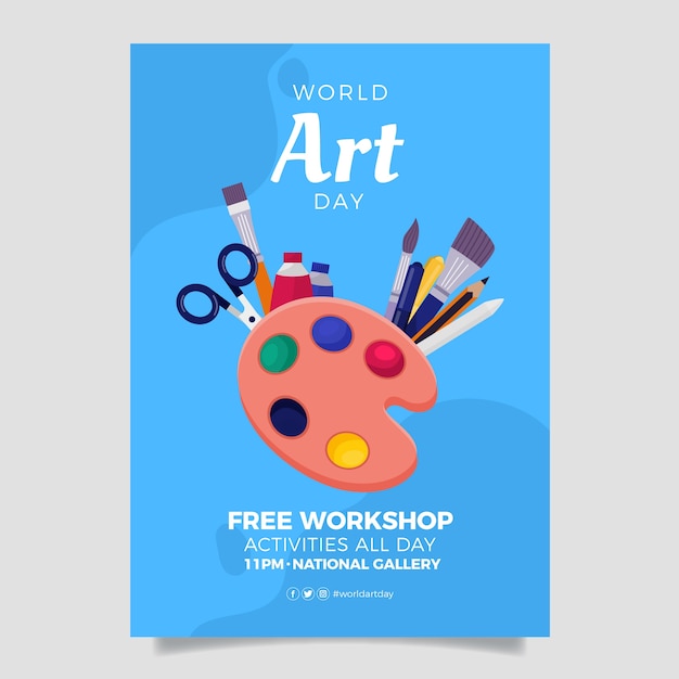 Flat world art day vertical poster template