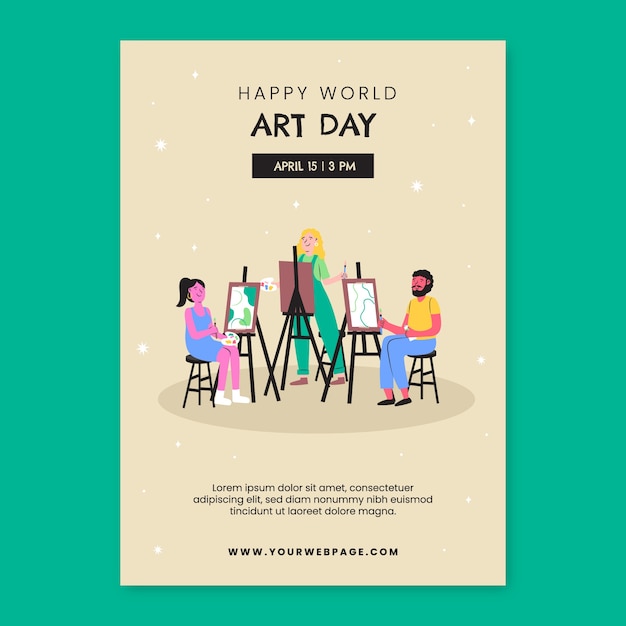 Vettore gratuito modello di poster verticale per la giornata mondiale dell'arte piatta