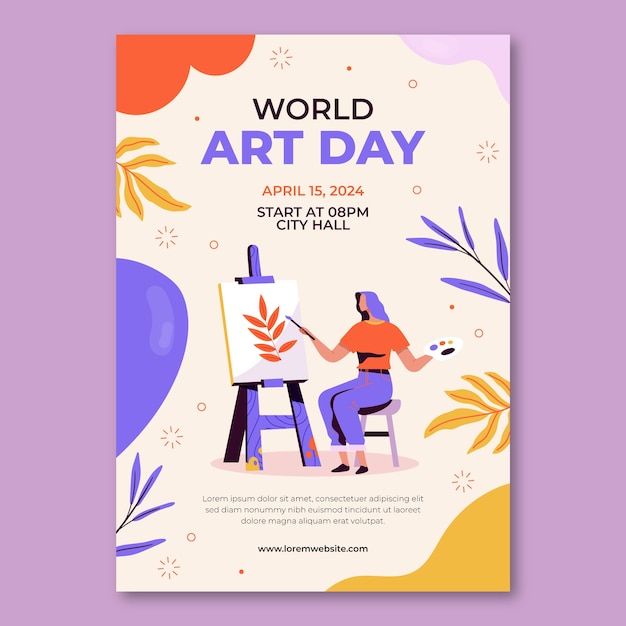 Free vector flat world art day vertical poster template