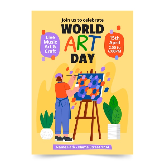 Free vector flat world art day vertical poster template