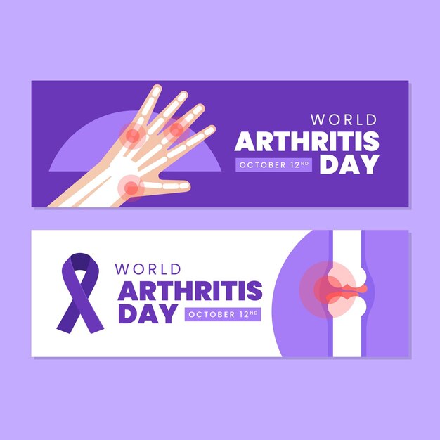 Flat world arthritis day horizontal banners set