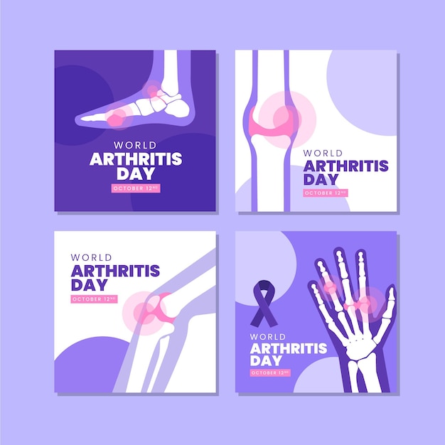 Vettore gratuito raccolta di post di instagram per la giornata mondiale dell'artrite piatta