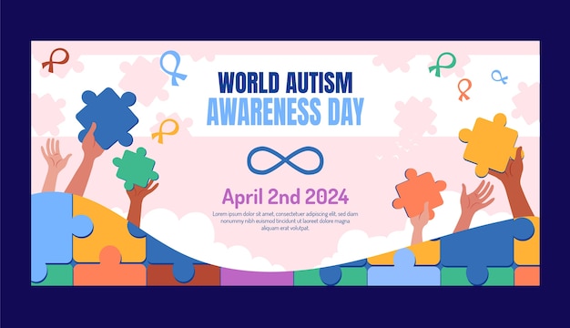 Flat world autism awareness day horizontal banner template