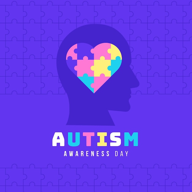 Vettore gratuito illustrazione di giorno di consapevolezza dell'autismo mondo piatto con pezzi di un puzzle