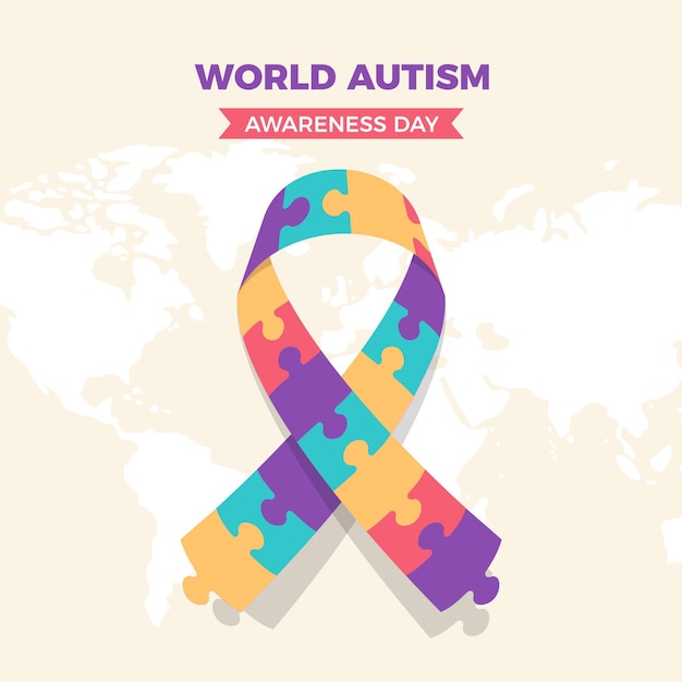 flat world autism awareness day illustration with puzzle pieces