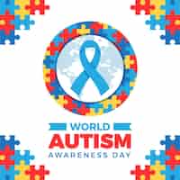 Free vector flat world autism awareness day illustration with puzzle pieces
