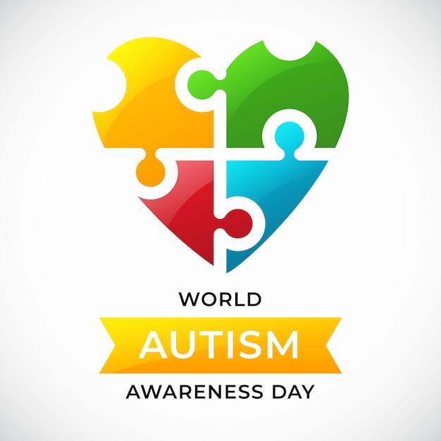 Flat world autism awareness day illustration with puzzle pieces