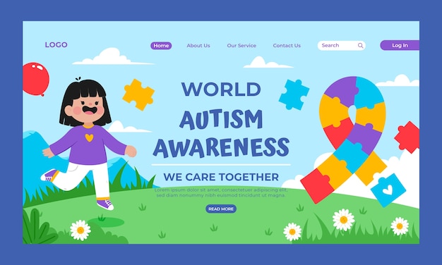 Template di pagina di destinazione per la giornata mondiale di consapevolezza sull'autismo.