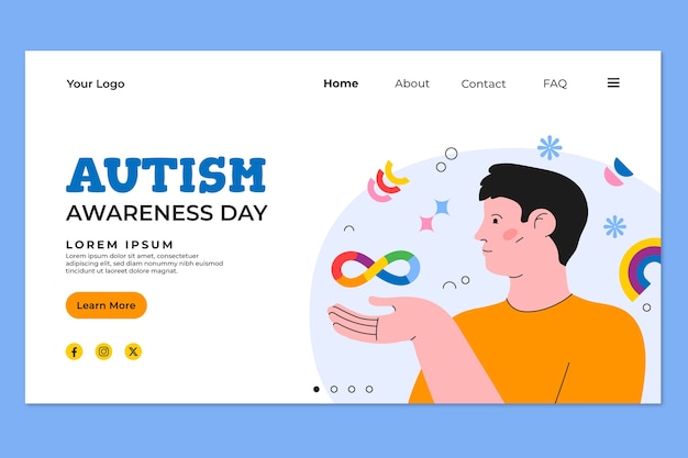 Free vector flat world autism awareness day landing page template