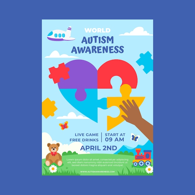 Free vector flat world autism awareness day vertical poster template