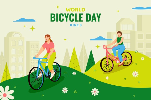 자전거를 타는 사람들과 평평한 세계 자전거의 날 배경