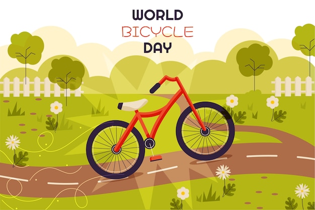 Vettore gratuito fondo piatto della giornata mondiale della bicicletta