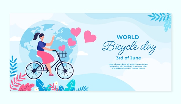 Vettore gratuito modello di banner per la giornata mondiale della bicicletta piatta