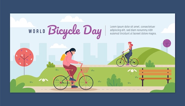 Flat world bicycle day banner template