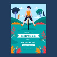 Free vector flat world bicycle day flyer template