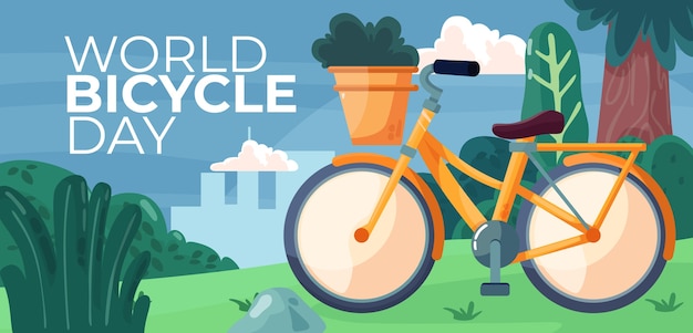 Flat world bicycle day horizontal banner template