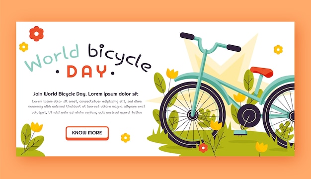 Free vector flat world bicycle day horizontal banner template