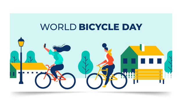 Плоский всемирный день велосипеда горизонтальный шаблон баннера