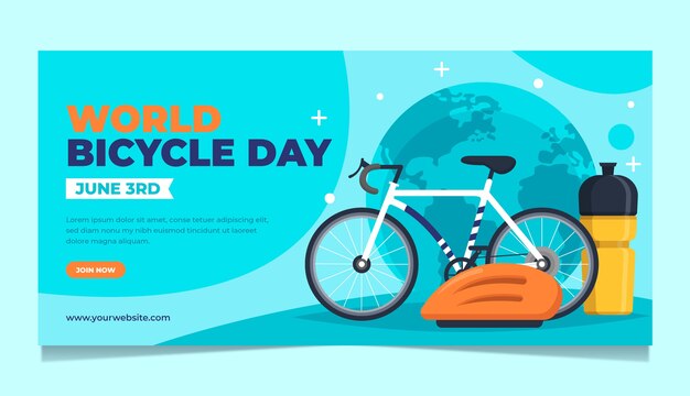 Flat world bicycle day horizontal banner template